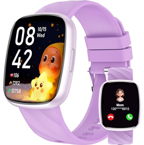 Alutoria Montre Connectée Enfants-Montre connectée pour Fille Garçon ado-IP68 étanche Montre Sport Enfant avec Réveil Pedometer Moniteur Sommei Jeux étanche Les 4-13 Ans Smartwatch Enfant Violet