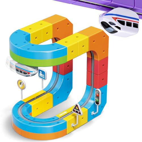 Wdebay KlickRail Kit de chemin de fer électrique 32 pièces avec voitures motorisées et mises en page 3D incorporées antigravitationnelle Jouet modulaire pour enfants 3-8 ans 3-5, 6-7 ans