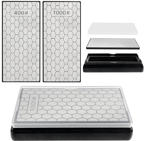Vunanvu Diamant Schleifstein 400/1000# Doppelseitig Messerschärfer mit Winkelführung Diamant Diamond Stone Wetzstein für Messer Schleifen Küchenmesser Grob & Feinschliff in Einem