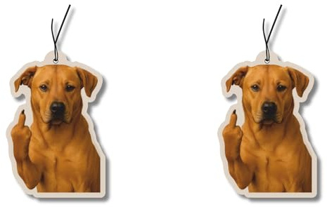 2x Duftbaum mit Hund zeigt Mittelfinger Motiv, Wagen lustig Duftspender, Duftbaum Auto tuning, Lufterfrischer, Duftanhänger Auto Set, Autoduft, Scherzartikel,