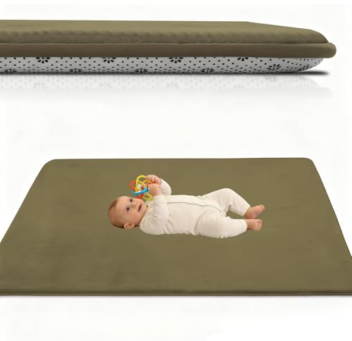 Atemrdsye Spielmatte Baby 90 x 150 cm Army Grün Krabbelteppich Baby, 2.5cm Dicke Krabbelmatte Memory Foam Kinderteppich, Teppich Kinderzimmer, Krabbeldecke Baby Rutschfester Spielteppich Baby