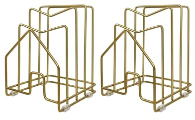 Chopping Board Rack Cutting Board Holder 304 Stainless Steel Pot Lid Organizer Inside Under Cabinet Pot Cover Cookie Sheet Bakeware Serving Tray Cooling Rack Stand Kitchen Countertop Matte Gold 2PCS