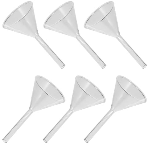 Cabilock 6 Piezas Embudos de Vidrio Borosilicato Resistentes a Disolventes y Químicos, Embudo Triangular de Laboratorio 60 Mm Vástago Corto para Transferencia Segura de Líquidos en Cocina