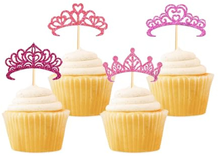 24Pcs Crown Cupcake Toppers Princess Queen Crown Glitter Cake Toppers Decorations for Birthday Party Wedding Anniversary Party Baby Shower Supplies