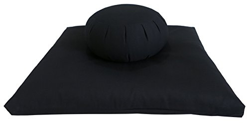 Buckwheat Zafu and Zabuton Meditation Cushion Set (2pc), Black