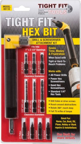 Tight Fit Tools Right Angle Drill Attachment - 90-Degree Bit Adapter for Hard-to-Reach Areas, Compact Drill Angle Attachment for Handymen, Electricians, and Blue-Collar Dads, Drill Bits Included