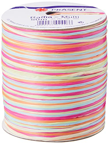 PRÄSENT C.E. Pattberg Raffia-Multicolour Bastband orange-grün-lila-blau, 50 m Geschenkband zum Einpacken, 5-strängiges Bastelband für Geschenke, Zubehör zum Dekorieren & Basteln