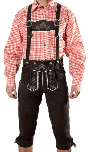 Bayersk premium läderbyxor, traditionella byxor med remmar, original i mörkbrun/medelbrun/svart, oktoberfest, storlek 44-60, BRUN, 54