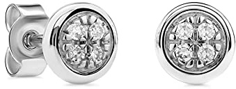 Miore Ohrstecker für Damen 9 Karat – Filigrane, runde Ohrringe aus 375 Weißgold mit 0,03 ct. Diamanten – Ohrschmuck klein Ø 4 mm