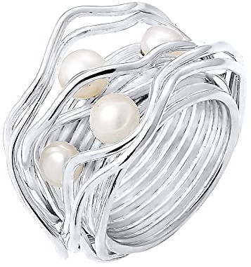 Nenalina Ring Silber 925 Damen Silberring Damenring mit 4 Süßwasserperlen | (weiß)