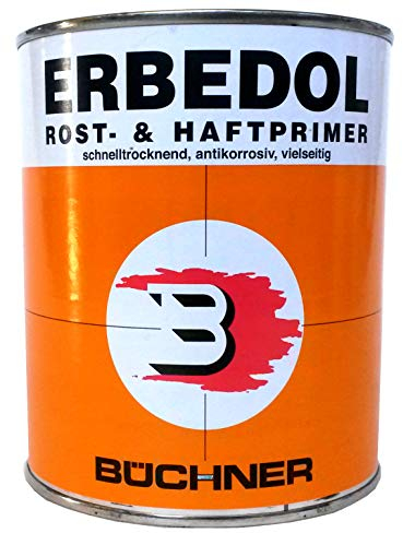 Büchner Imprimación de óxido y adherente Erbedol negro RAL9005, 2,5 l, para interior y exterior, imprimación antioxidante para acero desnudo y oxidado, base antiadherente para plásticos duros (excepto polipropileno y polietileno)