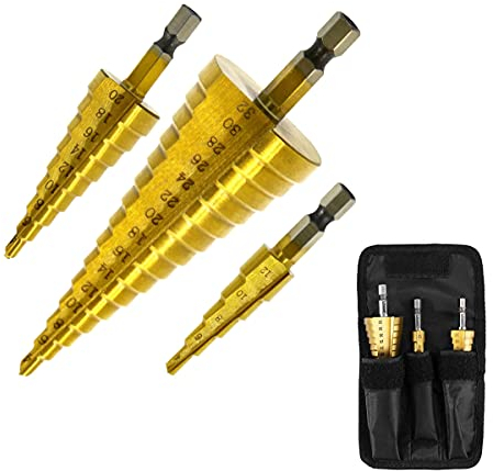 Malayas 3Pcs HSS Step Cone Drill Titanium Coated Hole Cutter Bit Set 4-12 20 32mm Tools Accessories