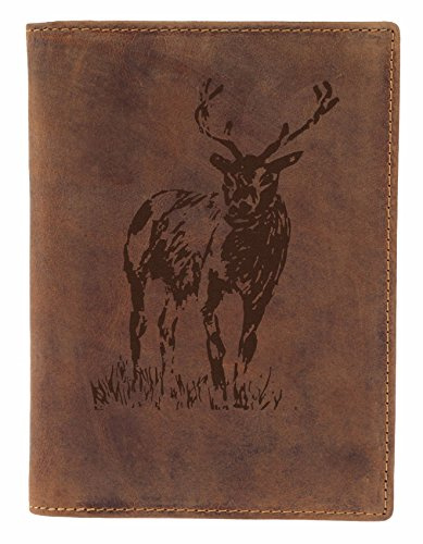 Greenburry Vintage Leder Ausweismappe Jagdscheinmappe Ledermappe für Jäger Braun - 16,5x12x1 cm