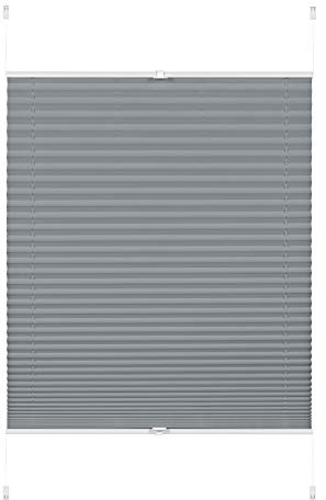 GARDINIA Plissee ohne Bohren, Zum Klemmen, Blickdicht, Falt-Rollo zur Verdunklung, Sichtschutz, Verstellbar von 6 mm - 30 mm, Greta, Rauchblau, 90 x 130 cm