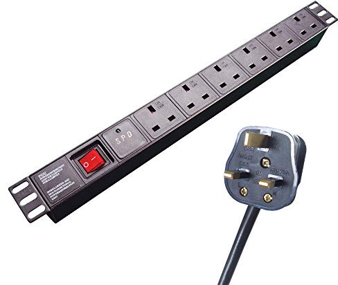 RGB Networks Ltd 6 Socket Extension Lead PDU – 3M Cable, Rack or Wall Mountable, Surge Protected, UK Plug Premium Quality for Home Housework Office (3M 6WAY)