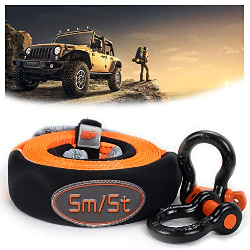 PKW PLUS Auto Abschleppseil, 5m / 5t Abschleppgurt, Schwerlast Abschleppgurt 4x4, für Auto/SUV/Landwirtschaftliches Fahrzeug/Schiff, mit 2 Sicherheitshaken