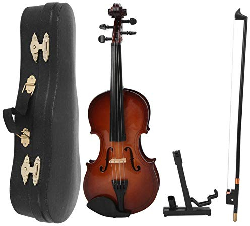 Miniatur Violine Modell, hochwertiges Holz Musikinstrument Zubehör mit Bogen und Ständer, 20cm Handgefertigte Violine für Puppenhaus, Hausdekoration und Fotorequisiten