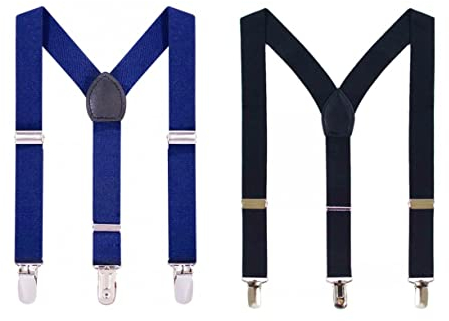 JZK 2x verstellbare Hosenträger für Kinder in Schwarz und Marineblau, geeignet für 2-6 Jahre, 90-130cm Körpergröße