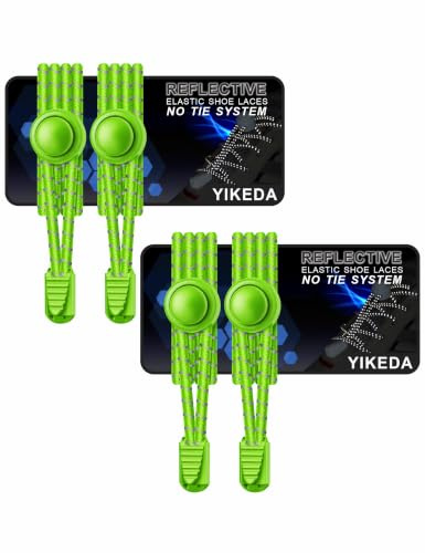 YIKEDA Elastische Schnürsenkel Ohne Binden [2 Paar] Mit Reflektierenden Streifen Geeignet für Erwachsene und Kinder Elastische Schnürsenkel Ohne Binden Geeignet für Sportschuhe Freizeitschuhe
