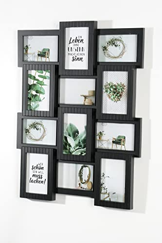 Wackadoo® Bilderrahmen collage für 12 Fotos 10x15 cm aus Kunststoff in schwarz, Bilderrahmen collagen, Fotorahmen, Fotorahmen collage