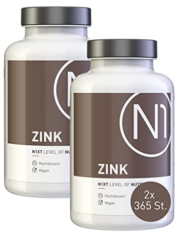 N1 ZINK Tabletten 25mg - 2x 365 St. Jahresvorrat - VEGAN - nur 1x täglich - Zink Hochdosiert für das Immunsystem - Zinc mit bester Bioverfügbarkeit