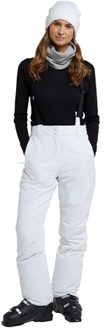Mountain Warehouse Moon Womens Slim Leg Ski Pant - Water-Resistant Trousers in Rip Stop Fabric with Detachable Braces & Ankle Zips - Best for Skiing & Winter Sports White 20