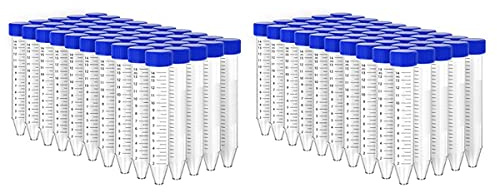 Pvczool Tubes à Centrifuger Coniques 100 PièCes 15 ML avec Bouchons à Vis, RéCipient de Test de Laboratoire Gradué et Marques D'éCriture