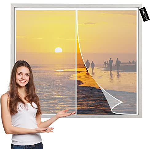 Magnetic Window Screen Outdoor 140x170cm White Hands Free Mesh Screen Door DIY Retractable Garage Door Window Screen Keep Away from Mosquitoes Let Fresh Air in