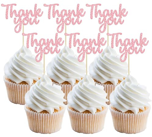 Gyufise 36 Pack Thank You Cupcake Toppers Black Glitter Thanksgiving Cupcake Picks Decorations for Baby Shower Boys Girls Birthday Party Supplies