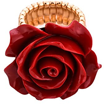 Röd ros blomma uttalande ring för kvinnor flickor stor blommig elastisk justerbar ring förlovning löfte ring bröllop band eleganta smycken gåvor
