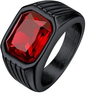 Bestyle Edelstahl Männer Rubin Onyx Ring CZ Bandring Quadrat Vintage Edelstein Gothic Siegelring Fingerring Größe 54, Schwarz