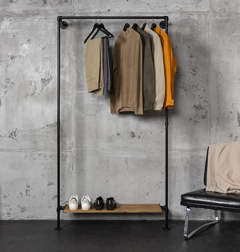 RSR Hangers Kleiderstange Garderobe Marie Industrial Design Kleiderständer Flur offener begehbarer Kleiderschrank schwarz mit Eichenholz Ablage Breite 100 cm