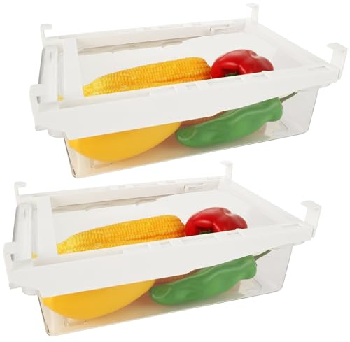 LDXDRU 2 Pack Fridge Drawers Pull-Out Storage, Fridge Storage Drawers with Adjustable Slide Rail, Fridge Organisers Drawers Fridge Storage for Vegetables Fruits Egg Meat - 29 x 17 x 11cm