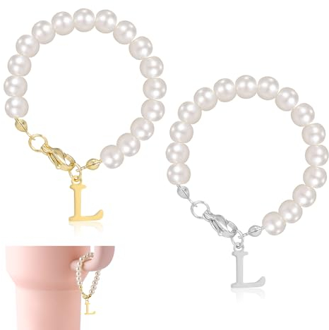 2stk Buchstaben Anhänger für Stanley Tasse, Alphabet Anhänger Perlengriff-Anhängerkette Personalisierte Namens-ID-Anfangsbuchstabendekorationen für Stanley-Becher-Zubehör(Buchstabe L)