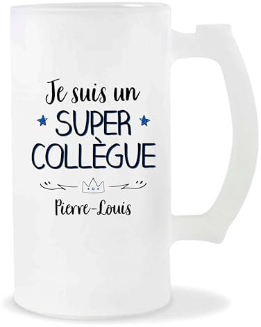 Planetee Chope Pierre-Louis Un Super Collègue | Idée Verre à bière Pinte Cadeau Apéro Noël Secret Santa Travail Boulot Retraite Anniversaire Humour