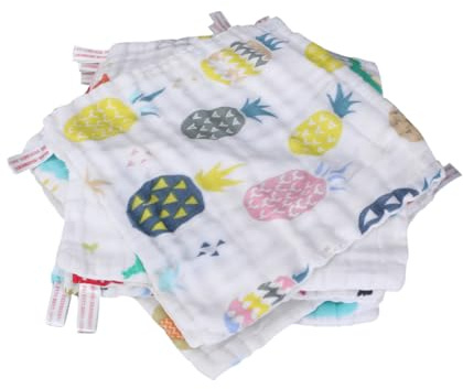 Sechslagige Baumwoll Quadrathandtücher 10 Stück Packung 25x25 Cm | Dinosaurier-, Ananas und Regenbogenmuster, für Kleinkinder und Jungen, Einfache Gestaltung Zufälliger Stil