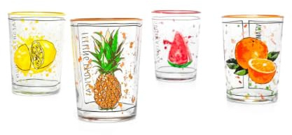 Rakle Juego de Vasos de Cristal para Refresco 4 Piezas – Vasos de Cristal con Decoración