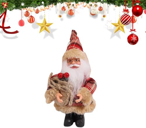 Durdiiy Babbo Natale in Piedi Figura, 20cm/7,9Pollici Decorazione Natalizia con Porta Sacchetti Regalo o Alberi di Natale, Babbo Natale Ornamenti Natalizi Decorazione Domestica Bambola di Natale (C)