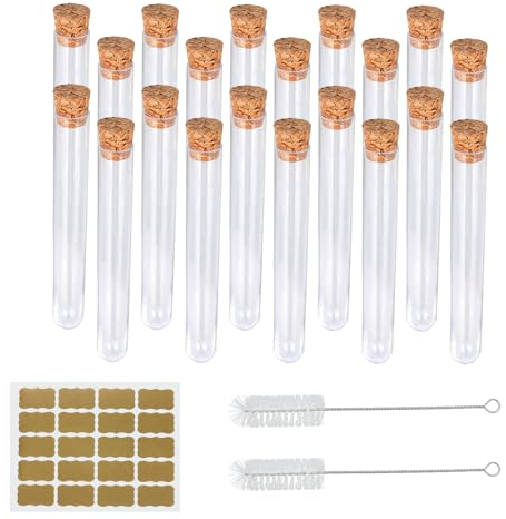 Neylokfen 20 Stück Reagenzgläser Reagenzglas mit Korken Kunststoff Transparent für Blumen Laboratorien Badesalzbonbons Spices DIY 15x100mm, 12ml (Transparent)
