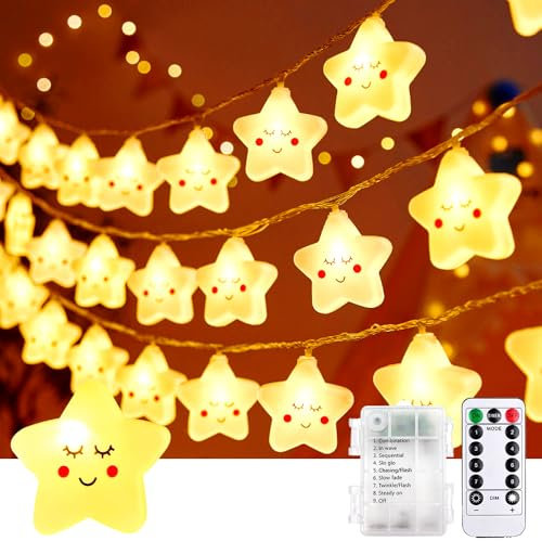 Lichterkette Stern Kinderzimmer, Lichterkette innen 8 modi mit Timer, 6m 20er LED Lichterkette Kinder Batteriebetrieben Nachtlicht für Zimmer Deko Geburtstag Party Weihnachts, Warmweiß Sterne