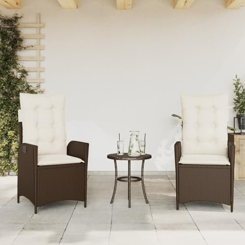 Somanki Gartensessel mit Kissen 2 STK. Verstellbar Braun Poly Rattan, Gartenstühle, Gartenmöbel, Balkonstuhl, Garten Stühle, Terrassenstühle, Balkonmöbel - 365266