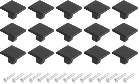 sourcing map Square Cabinet Knobs 1.2 Inch Aluminum Alloy Black 15Pcs | Square Kitchen Cabinet Knob,Solid Drawer Knob Handle Pulls,for Kitchen Cabinets Bedroom Dresser Wardrobe