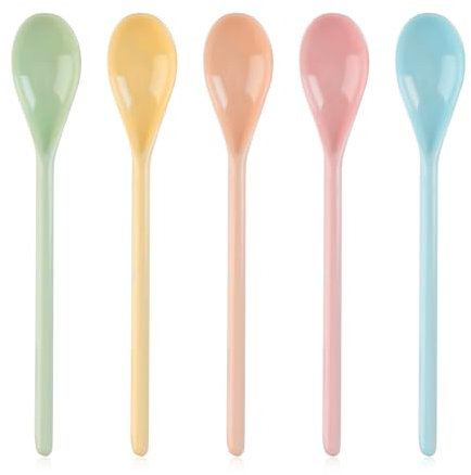 FULHANY Paquete de 5 cucharas de plástico - cucharas para huevos de plástico - cucharas para mermelada - aptas para café, bebidas, huevos, helado, cucharas para huevos reutilizables
