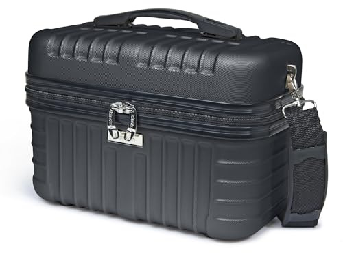 KINSTON Vanity Case Hartschale mit Schulterriemen – Kulturbeutel Reise Kosmetik – Hartschale mit Griff – Organizer für Reisen – Aufbewahrungsbox – großes Fassungsvermögen – Schwarz