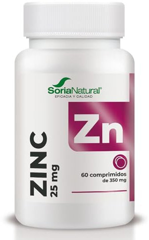 Soria Natural Zinc Comprimidos 25mg - Complemento Alimenticio para Reforzar las Defensas, Metabolismo, Caída del Cabello, Piel y Uñas, Función Cognitiva, Antioxidante y Huesos Sanos | 60 comprimidos
