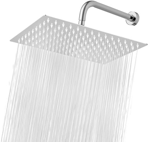 Extra Large Rain Shower Head, 30 * 20cm Rectangle Stainless Steel High-Flow Rainfall Showerhead, Full Body Waterfall Coverage - Luxury Bathroom Upgrade (Chrome)