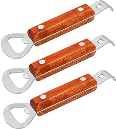 PRETYZOOM 3piezas Abridor De Botellas De Acero Inoxidable Abrebotellas De Cerveza Mango De Madera Resistente Para Cocina y Hogar
