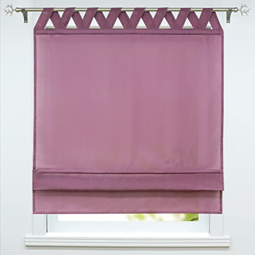 Leinenvorhang mit Schlaufen im Landhausstil binden Raffrollo halbtransparent Küchenvorhang 1 Stück 60 x 140 cm blaugrün