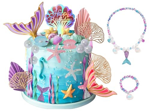 Dmnnlp 34 Pcs Mermaid Cake Decorations, Mermaid Cupcake Toppers Cake Topper Birthday Decorations Party Supplies