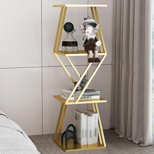 YHWKGZ Corner Bookshelf, Corner Shelf Small Bookcase, Wood Display Shelf, Bookshelf with Baffles Etagere Shelf Storage Rack for Living Room Study Room Office(Gold,120CM)
